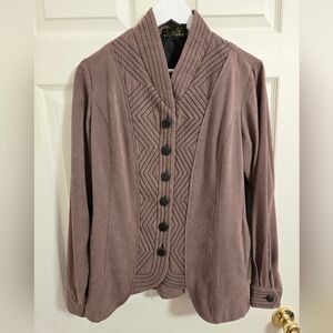 Bob Mackie Taupe and Black Wearable Art Button Front Jacket Size Medium